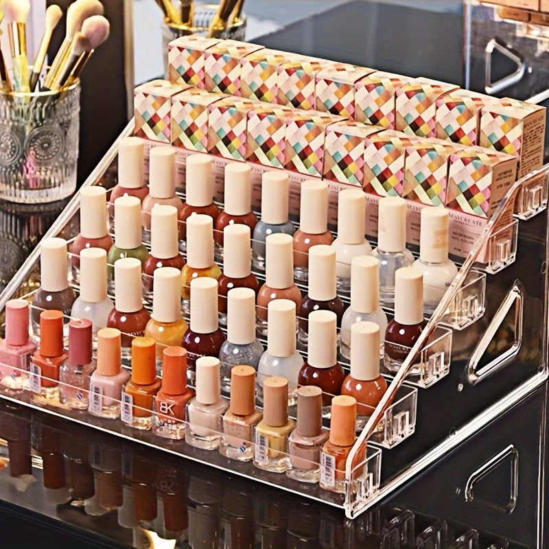 Stackable Nail Polish Storage Box, 5 & 6-Tier Clear Organizer for Nail Polish, Makeup & Beauty Accessories — Space-Saving Vanity & Countertop Display