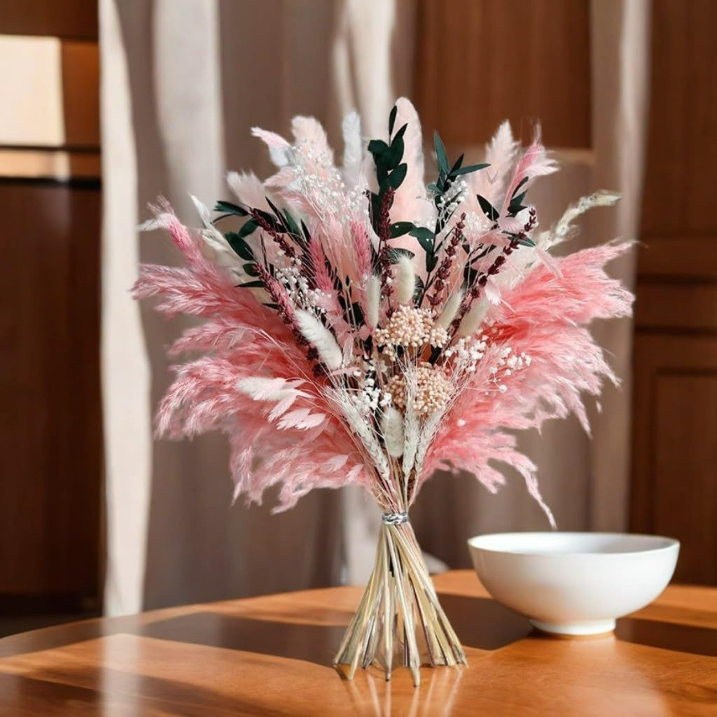 50-Piece Pampas Grass & Dried Flower Bouquet Set – Boho Reed Feather Mix for Wedding Decor, Living Room Arrangement & Nordic Photo Props