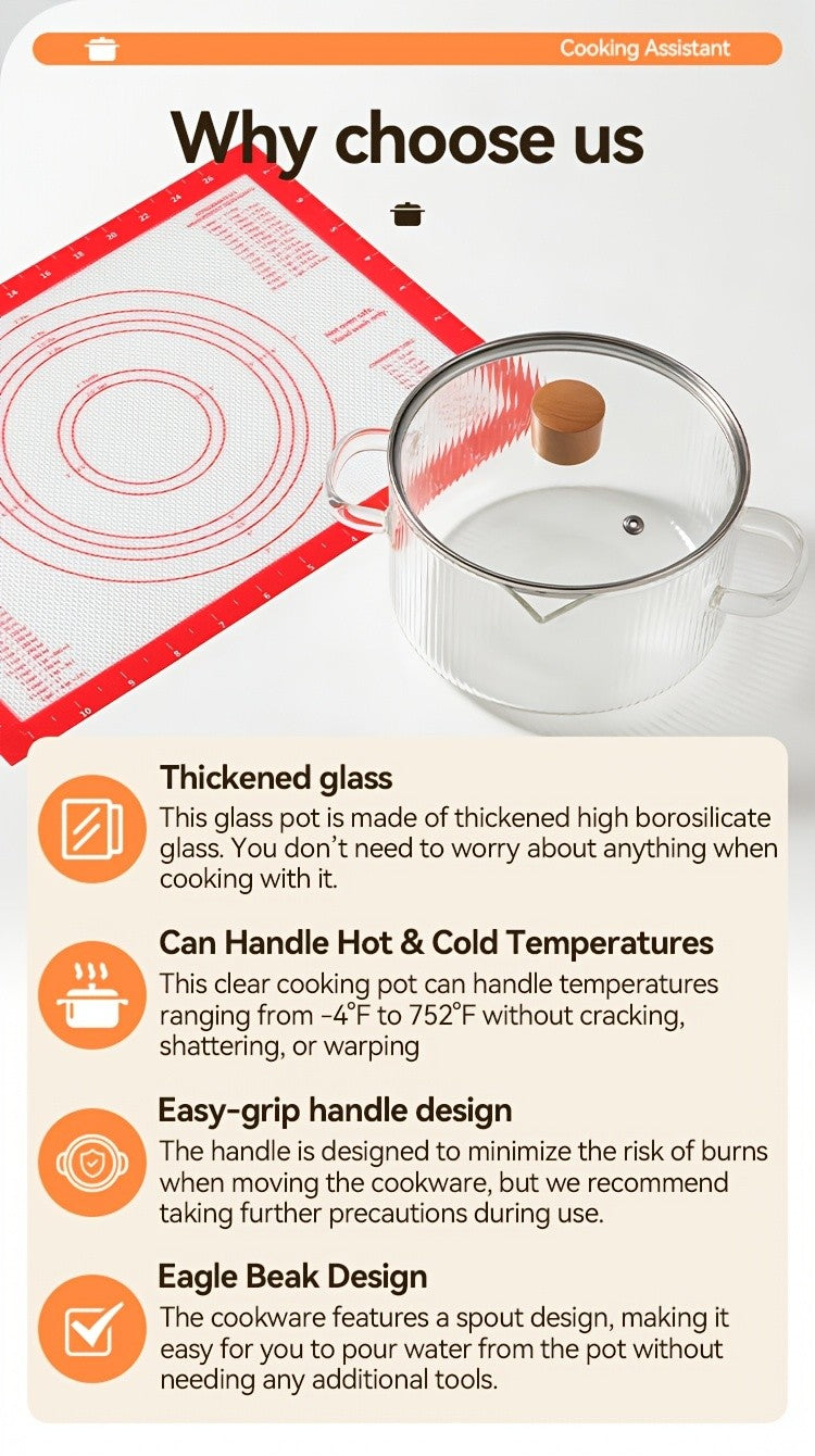 Borosilicate Glass Pots with Lids Set of 2 Stovetop Safe 78Oz & 54Oz Saucepan for Soup Ramen Milk Heat Resistant