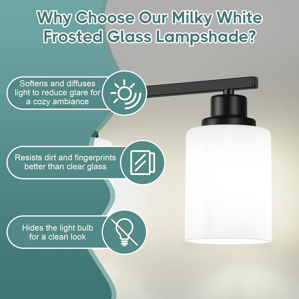 3-Light Modern Vanity Light Fixture Wall Sconce with Milk White Glass Shade E26 Socket - Bathroom Mirror Light for Living Room Bedroom Hallway, Golden / Brushed Nickel / Black