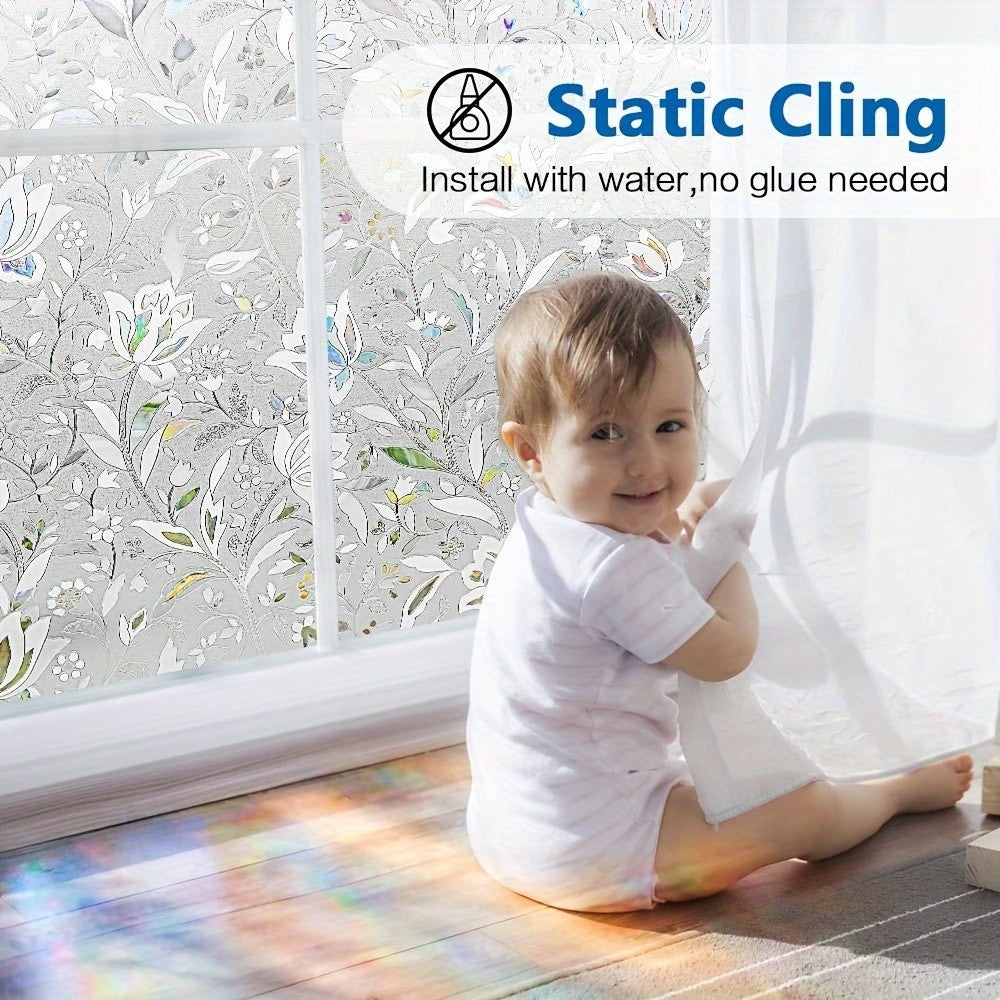 Frosted Window Film Static Cling Removable Non-Adhesive 7mil Tulip Pattern – Privacy & Heat Control Window Film for Bathroom, Home Office & Living Room