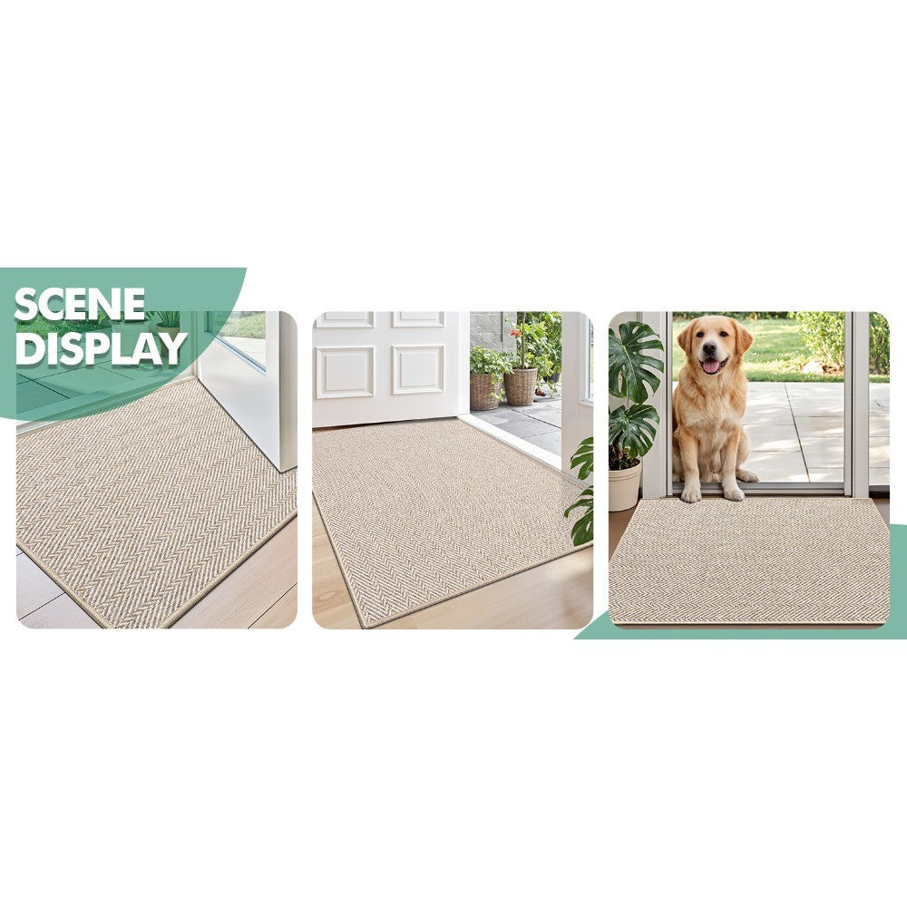 Non-Slip Doormat Low Profile Indoor Outdoor Entry Mat Dirt Trapper – Front Door, Entryway, Patio, Porch & Garage Rug, 4 Sizes, Beige & Grey