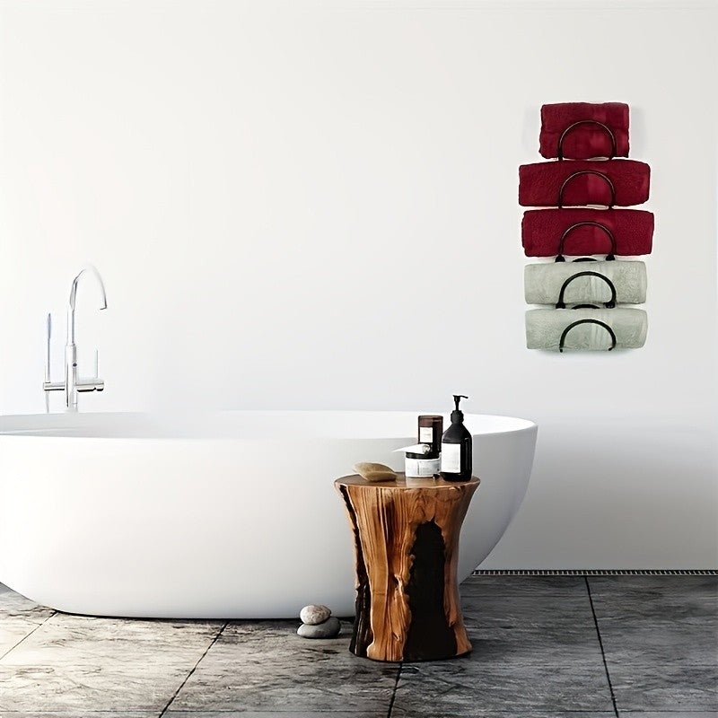 2-Tier Iron Wall-Mounted Bathroom Shelf & Towel Rack with 4 Transparent Hooks, 6-Piece Set – Space-Saving Multi-Functional Wall Storage Organizer, Easy to Install