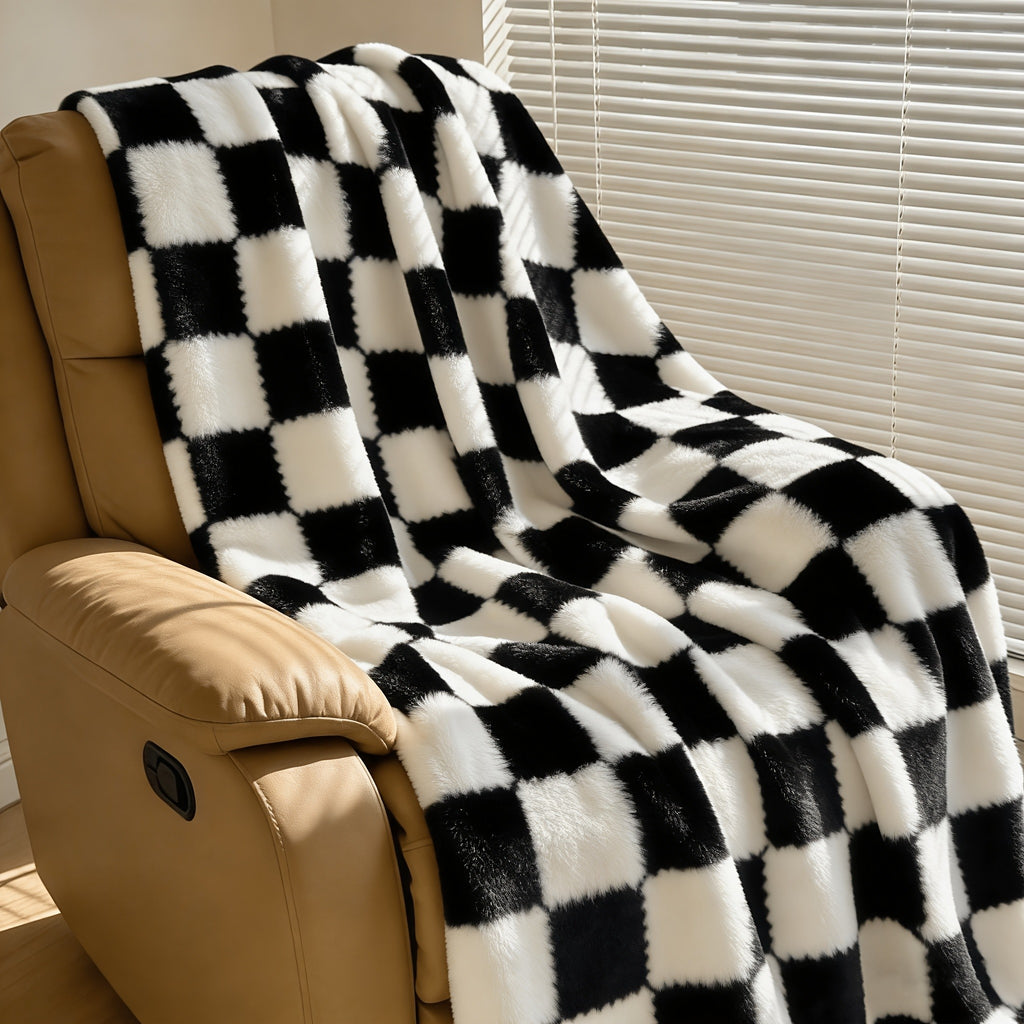 Checkerboard Flannel Throw Blanket 3D Embossed Super Soft Plush Fleece Aesthetic Checkered Blanket for Sofa Bed OEKO-TEX Machine Washable 5 Colors