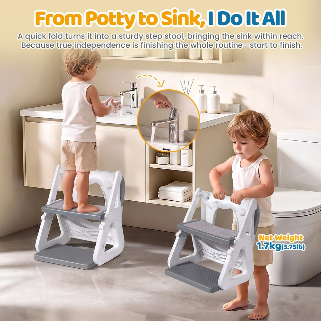 2-in-1 Potty Training Toilet Seat with Step Stool for Toddlers – Adjustable Height, Anti-Slip Pad & Splash Guard for Boys & Girls