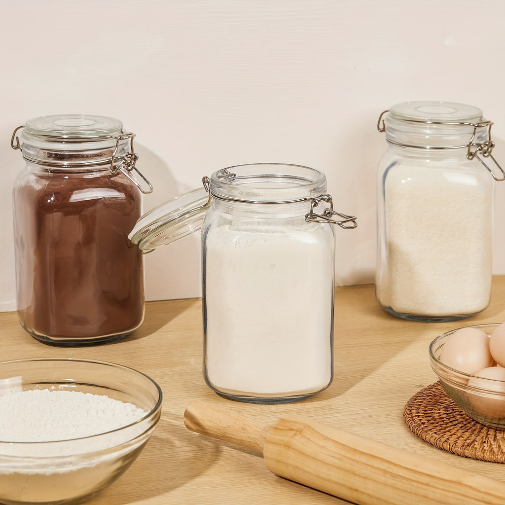 50oz Airtight Glass Jars with Lids Set of 3 - Square Borosilicate Food Storage Canisters for Pantry Organization, for Sugar Flour Cereal Coffee | Nuvia Haven