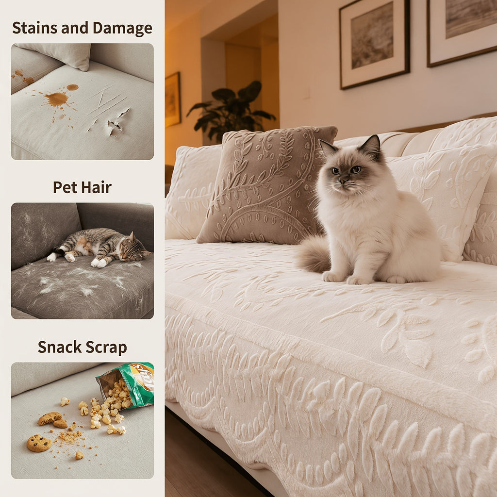 Thick Faux Rabbit Plush Sofa Cover – Soft Non-Slip Washable Pet-Friendly Furniture Protector for Living Room, Bedroom & Office – 4 Colors, Armrest to 4-Seat