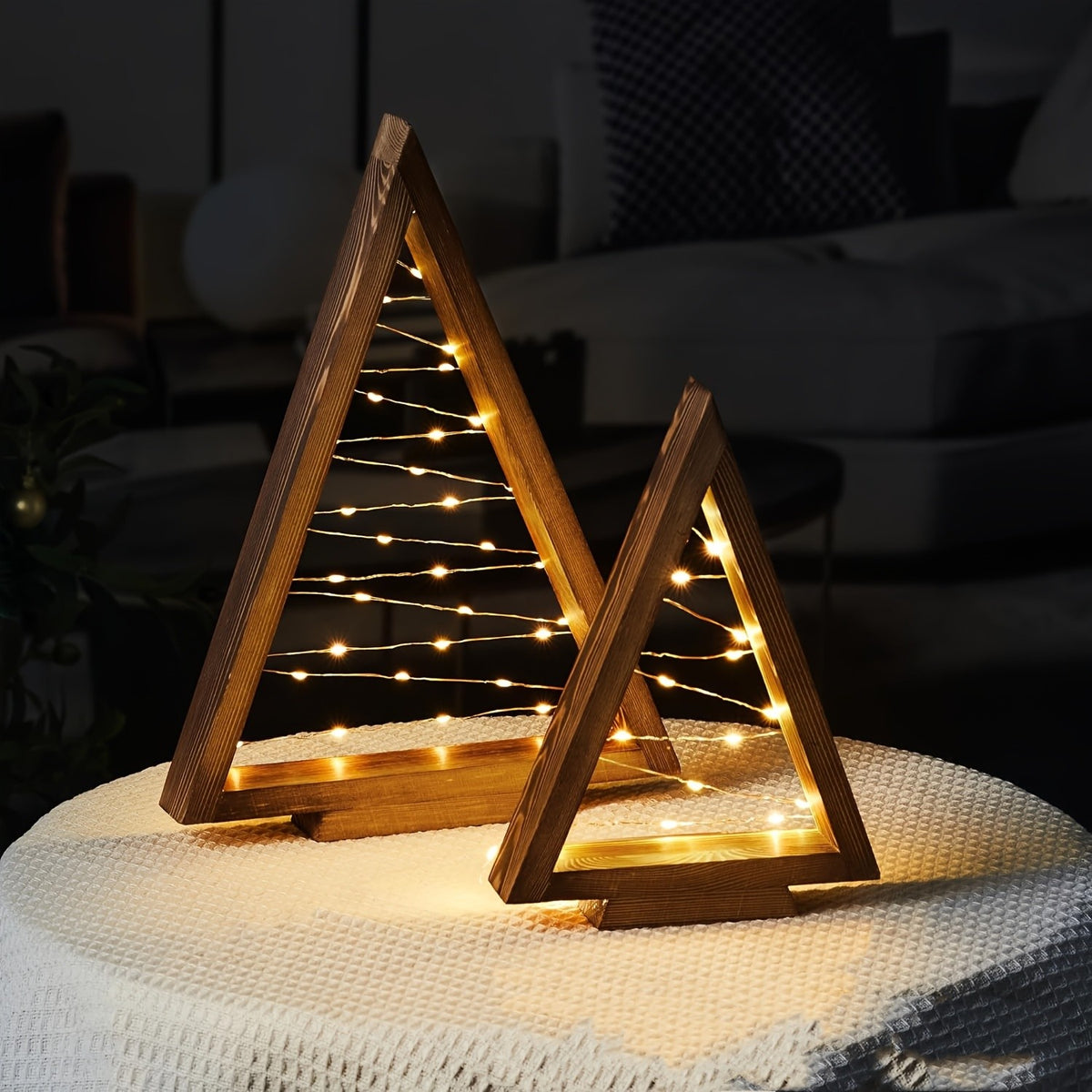 Wooden Desktop Mini Light Tree Set – Decorative LED Holiday Trees for Home, Office & Shelf Displays, Reusable, 2 to 6-Piece Sets
