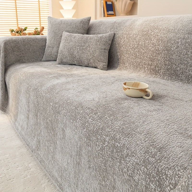 Soft Chenille Sofa Throw Cover with Fringes Durable Pet-Friendly Solid Couch Protector Slipcover for Living Room Sectional Armchair Home Decoration