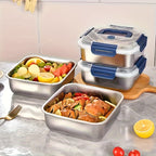 Stainless Steel Food Storage Containers Set of 4 – Extra Large 1800ml / 60oz, Airtight Leakproof Lids, Fridge & Freezer Safe, Meal Prep Lunch Box & Bento