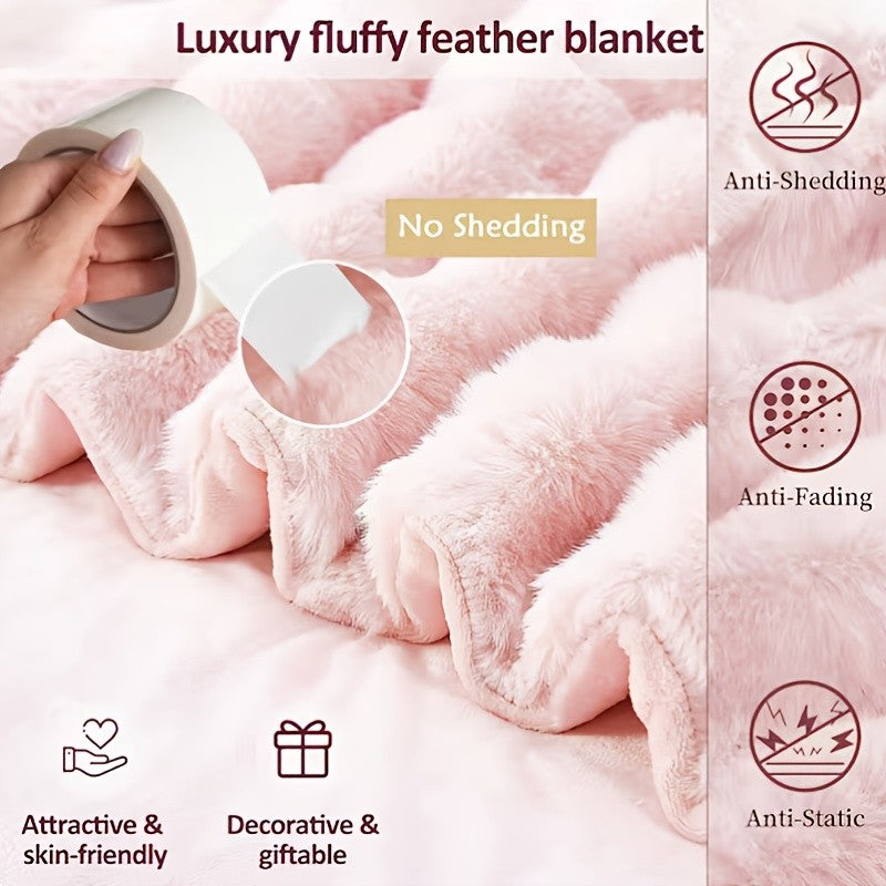 Luxury Faux Rabbit Fur Throw Blanket – Super Soft Plush Warm Blanket for Couch Bed Office Travel, 4 Colors, Throw Twin Queen King, All-Season Gift