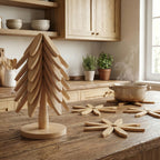 Tree Shaped Trivet Set Foldable Wooden Hot Pot Holder - Decorative Heat Resistant Trivet Mats for Kitchen Counter and Dining Table, Space Saving Stackable Leaf Trivet Set