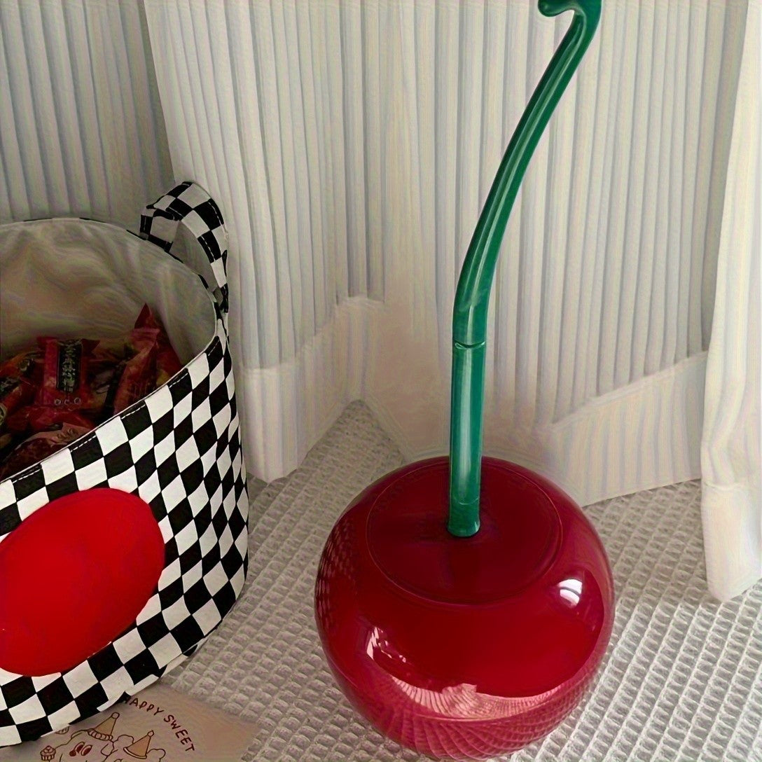Novelty Cherry Toilet Brush with Holder Set – Creative Fun Bathroom Decor | Cute Toilet Brush & Holder | Red