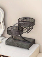 3-Tier Metal Cosmetic Organizer with Tissue Box Holder – No-Install Bathroom Countertop & Dressing Table Storage Rack, Lightweight