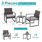 Rattan Bistro Set 3 Piece Outdoor Furniture with Coffee Table Steel Frame Cushions Garden Balcony Poolside Backyard Black Brown Gray