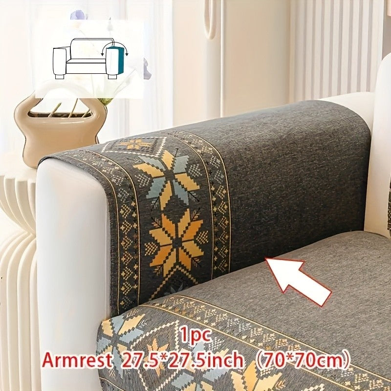Chenille Sofa Slipcover Non-Slip Removable Couch Cover, 100% Polyester Boho Vintage Style Sofa Towel for 1 to 4-Seater Sofas & Armrests, Four Seasons Universal Home Decor in Dark Gray, Light Gray & Blue