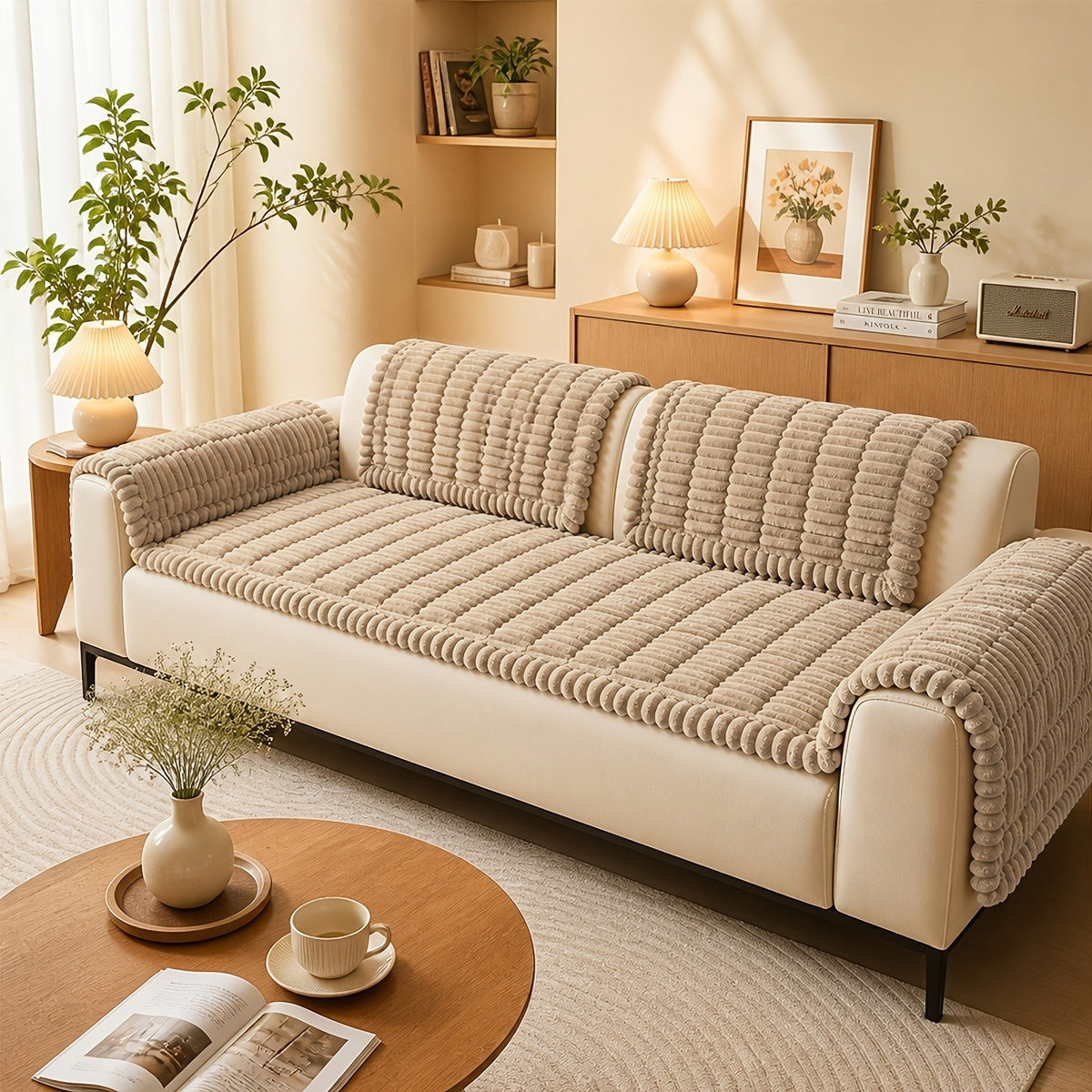 Soft Quilted Thick Sofa Cover Bohemian Style – Removable Machine Washable Pet-Friendly Sofa Protector for 1/2/3/4 Seater Split Sofa, All-Season Couch Cover for Living Room, Bedroom & Office