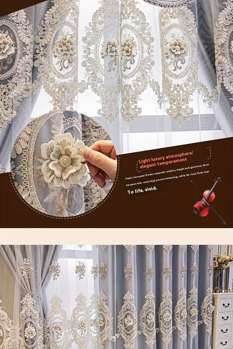 Luxury Blackout Curtains for Bedroom Living Room, European 3D Jacquard Embroidery Grommet Top Window Drapes, Thermal Insulated Light Blocking Machine Washable Panels