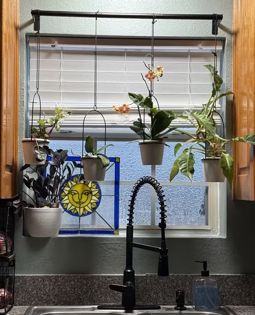 Vertical Planter Set with Adjustable Metal Rod, Iron Rings & Hanging Flower Pots for Window Sill & Balcony, Mini Vertical Garden Kit for Indoor Outdoor Plants, Space-Saving Patio Planter