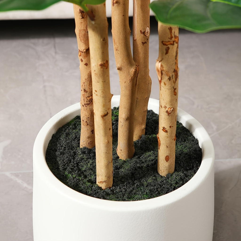 Artificial Fiddle Leaf Fig Tree 5ft Tall Faux Ficus with White Planter Natural Wood Trunk Fake Moss for Indoor Outdoor Living Room Office Porch Home Decor