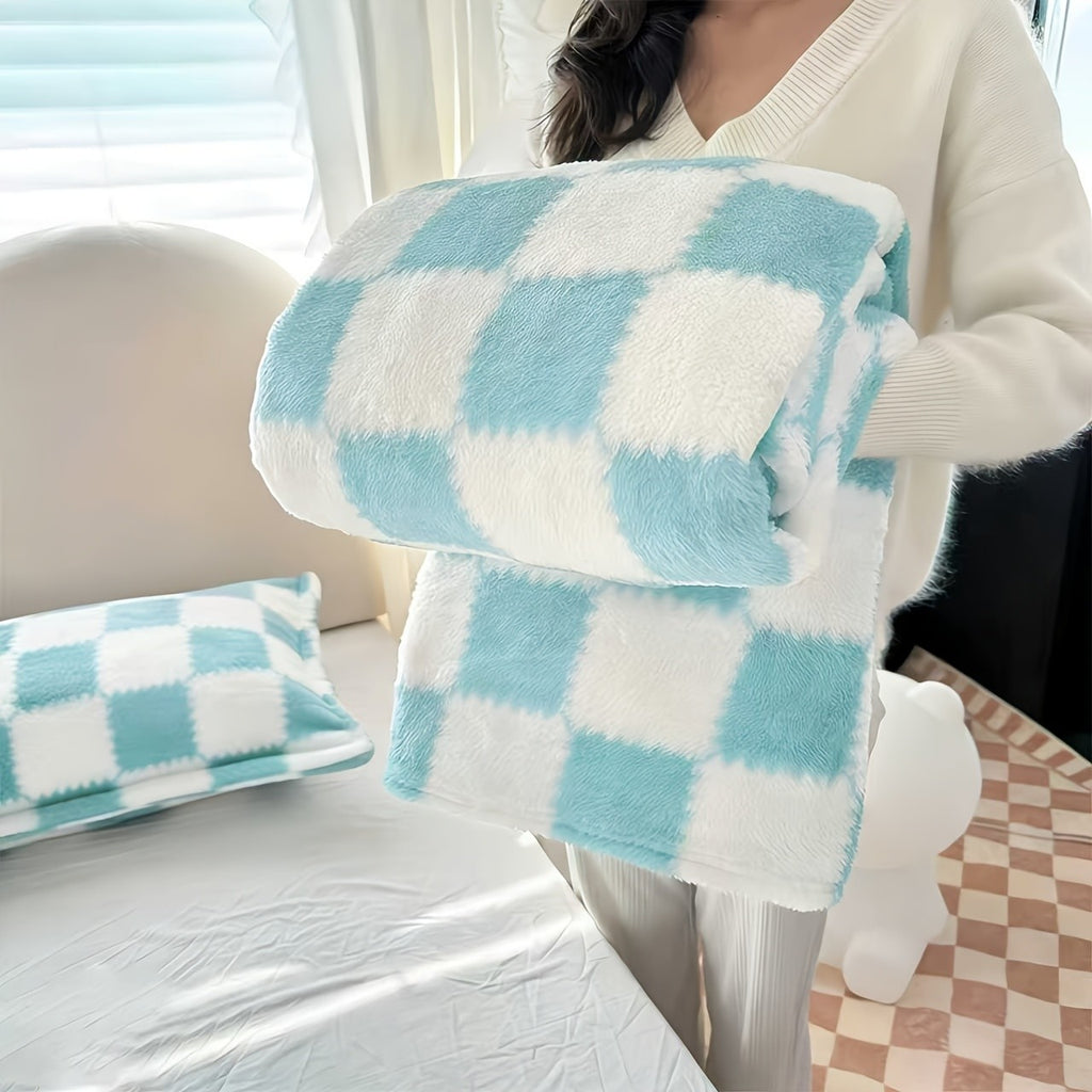 Checkerboard Flannel Throw Blanket 3D Embossed Super Soft Plush Fleece Aesthetic Checkered Blanket for Sofa Bed OEKO-TEX Machine Washable 5 Colors