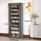 Shoe Organizer Cabinet with Cover – 6/8/10 Tier Nonwoven Fabric Shoe Storage Shelf for 27-35 Pairs, Portable Shoe Rack for Entryway, Closet, Bedroom (Dark Gray)