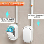 Disposable Toilet Brush Holder Wall Mounted with 6 Refill Heads & Scrubbing Solution – No-Touch Bathroom Cleaning Wand Set, White