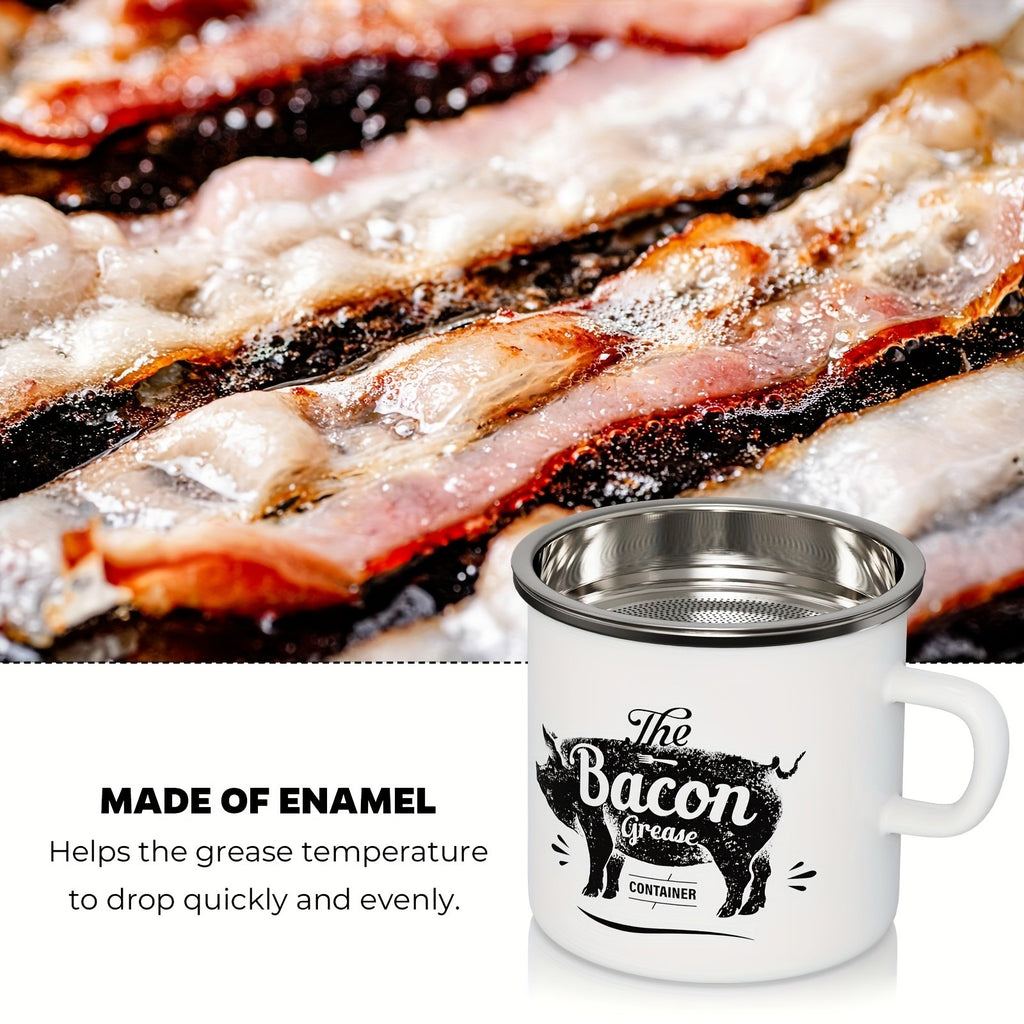 Stainless Steel Grease Container with Strainer and Spoon 15oz Cooking Oil Storage Jar Kitchen Essential Christmas Gift