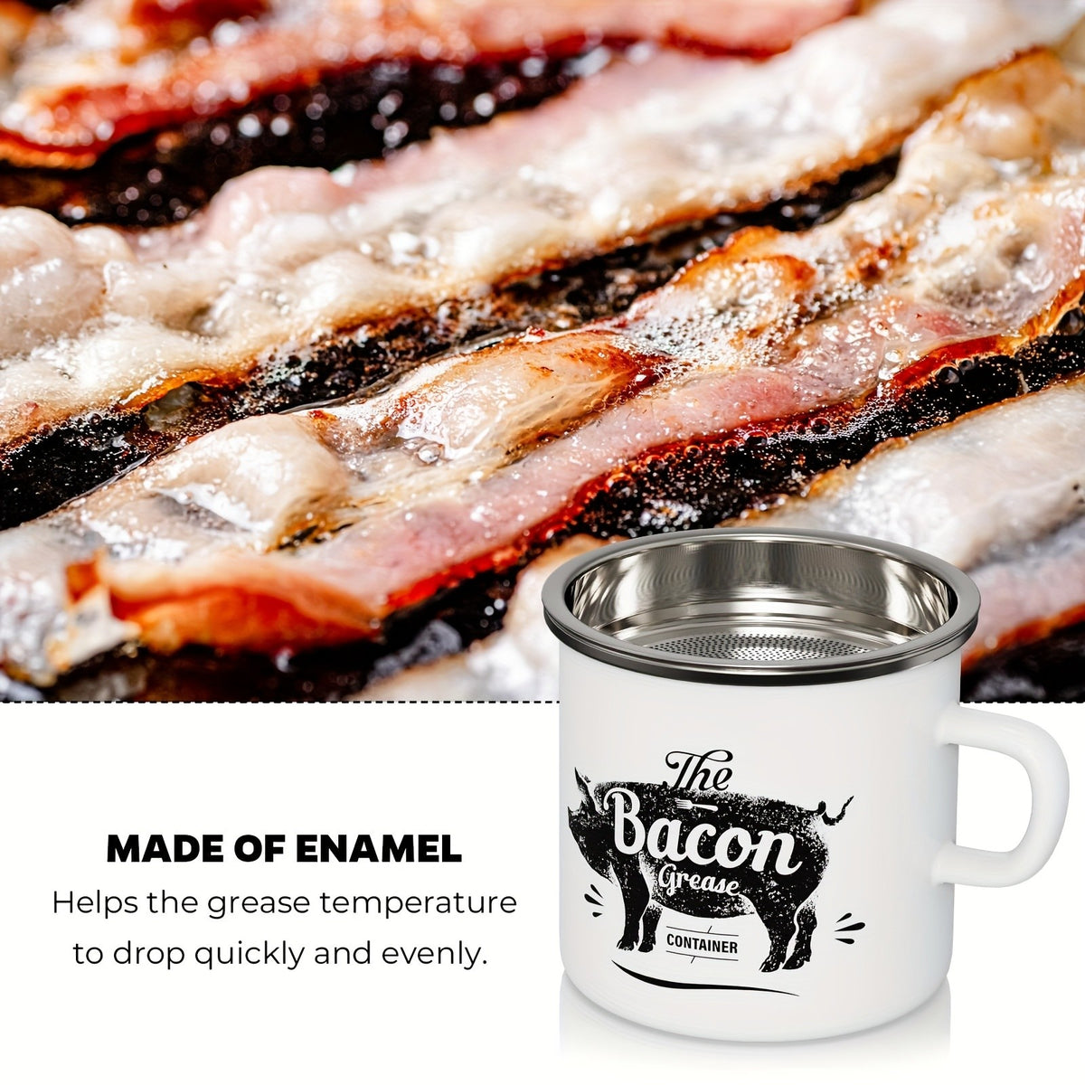 Stainless Steel Grease Container with Strainer and Spoon 15oz Cooking Oil Storage Jar Kitchen Essential Christmas Gift