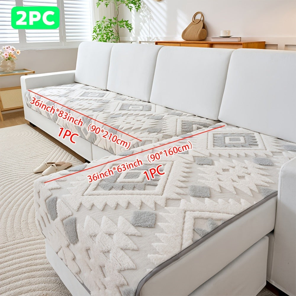 Bohemian Jacquard Sofa Cover Set 2pcs - Plush Thick Non-Slip L-Shaped Geometric Pattern Pet-Friendly All-Season Sofa Protector Machine Washable for Sectional Couches and Loveseats