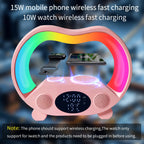 RGB Night Light 6 in 1 Wireless Speaker Alarm Clock Wireless Charging Phone Watch Temperature Display Bedroom Teen Gift Halloween Christmas Decor Black White