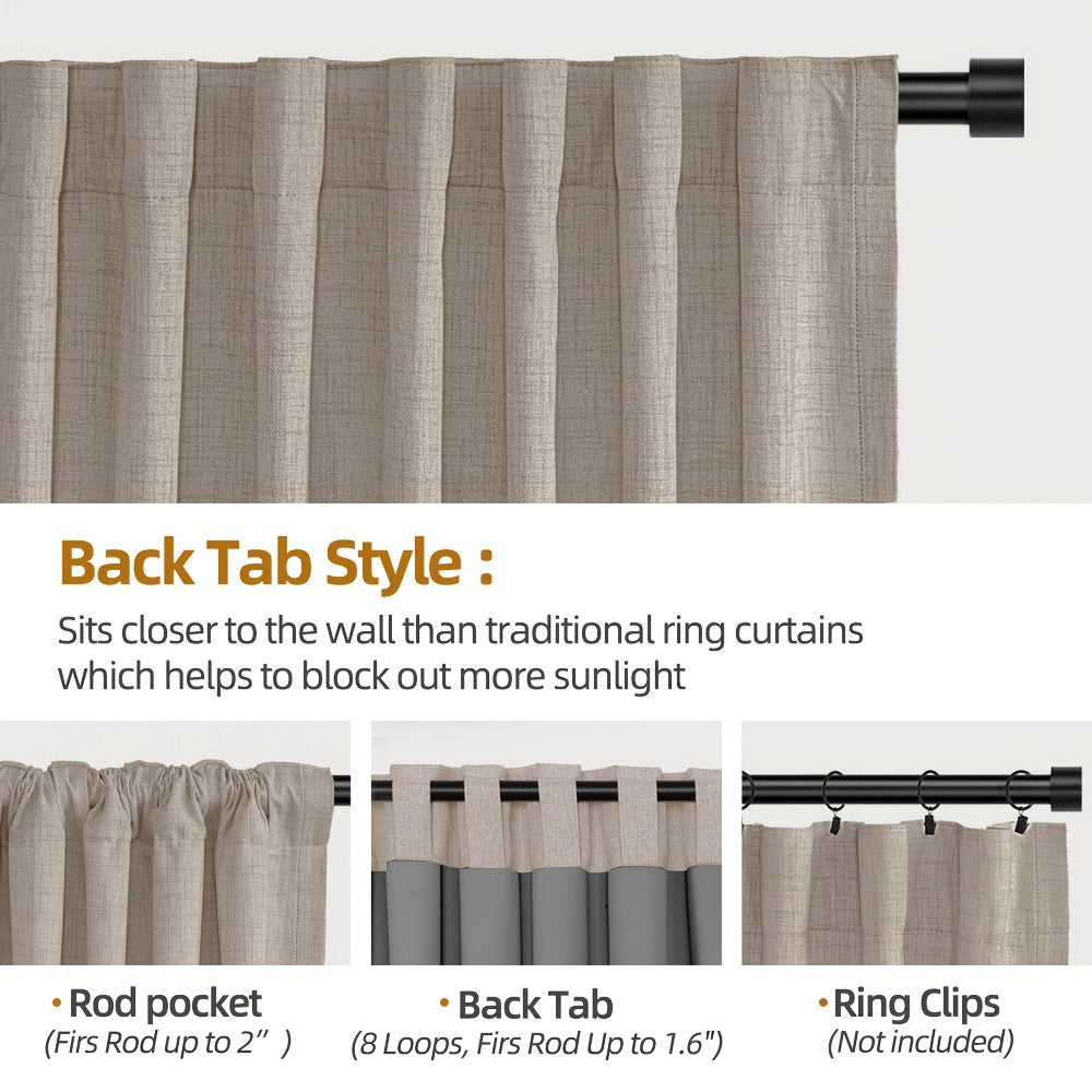 Back Tab Blackout Curtains 2 or 4 Panels – 100% Light Blocking Thermal Insulated Window Drapes for Living Room, Bedroom & Office, 50"W Multiple Lengths, 9 Colors