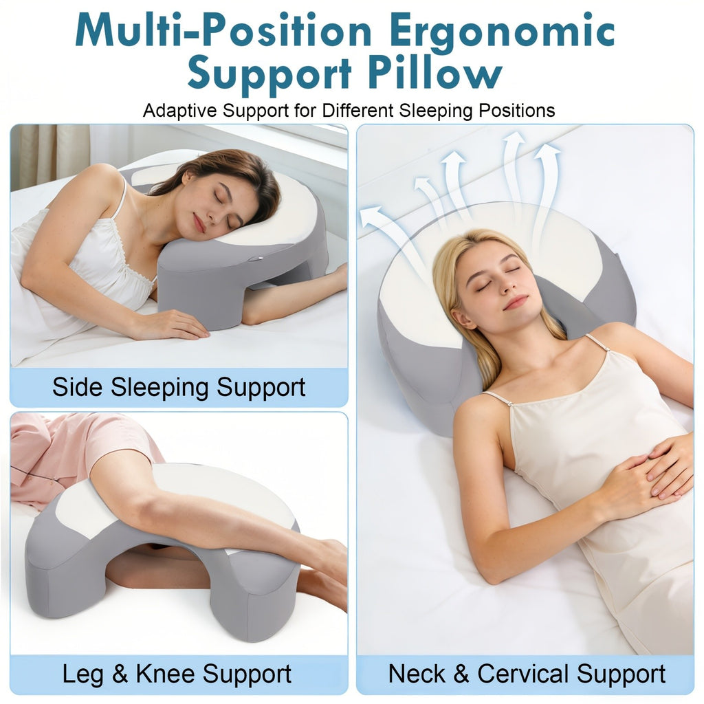 C-Shaped Ergonomic Neck Pillow with Cooling Gel – Multi-Angle Cervical & Spine Support for Side, Back & Stomach Sleepers, Removable Cool Pillowcase | Gray