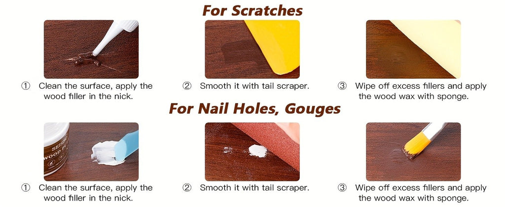 Wood Furniture Repair Kit 14 Piece Scratch Repair Filler Wood Putty Wax Touch Up Kit for Hardwood Floors Laminate Tables Doors Cabinets Walnut Colors Restore Cracks Holes