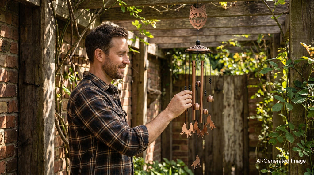 Wolf Wind Chimes Outdoor Metal – Unique Wolf Gift for Women & Men, Memorial Sympathy Birthday Gift, Patio Garden Porch & Yard Decor