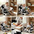 Flip-Open Kids Sofa Chair 2-in-1 with Removable Washable Cover – Soft Plush Animal Pattern Children's Lounger for Reading Nook, Playroom & Bedroom, Lightweight Comfy Seat for Boys & Girls, Koala, Cow Cat & Milk Cow