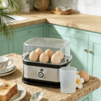 Rapid Egg Cooker 6 Egg Capacity Stainless Steel Electric Egg Boiler Hard Medium Soft Boiled Poacher Auto Shut-Off Alarm