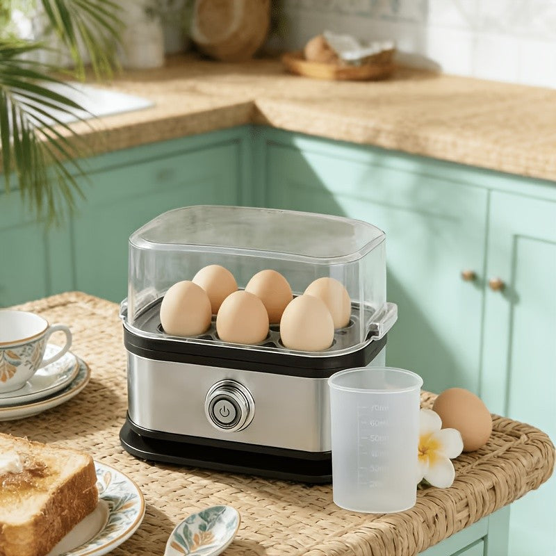 Rapid Egg Cooker 6 Egg Capacity Stainless Steel Electric Egg Boiler Hard Medium Soft Boiled Poacher Auto Shut-Off Alarm