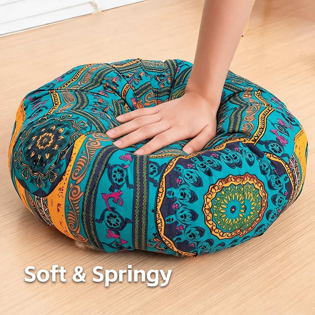 Boho Round Floor Cushion Pillow Thick Filling - Bohemian Decorative Accent Pillow for Sofa Living Room Bedroom, 6 Colors, 2 Sizes