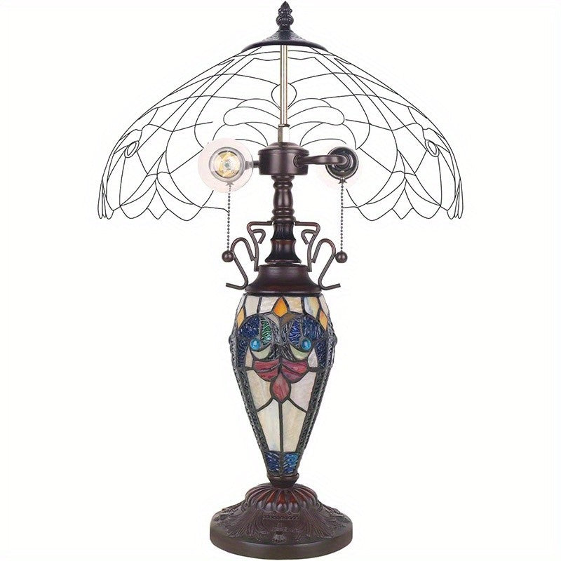 Stained Glass Table Lamp 16x16x24 Inches – Modern American-Inspired Design with 3 Warm White 2700K LED Bulbs, Elegant Bedside & Living Room Reading Lamp | Year-Round Home Decor
