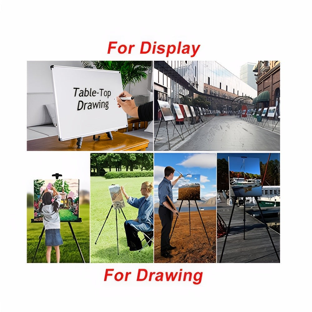 66 Inch Adjustable Metal Floor Easel Stand – Foldable Portable Tripod for Wedding Signs, Art Display, Painting & Party Decorations – Sturdy Lightweight Black 3-Section Easel Instant Setup