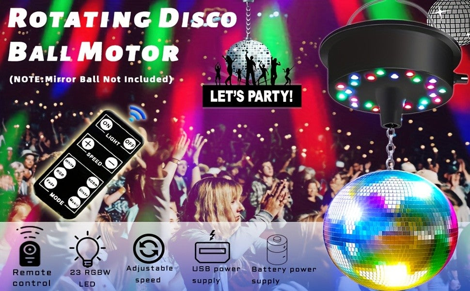 Disco Ball Motor with Remote Control RGBW LED Spinner 5-10 RPM Sound Activated Mirror Ball Rotator for Party Home DJ Club Stage Decor