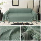 Herringbone Sofa Cover with Tassels – Washable Polyester Throw for 3-Seater, 4-Seater & Large Sofas | Grey, Coffee, Green