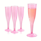 Pink Plastic Champagne Glasses 25 or 50 Pack Transparent Disposable Mimosa Cups BPA-Free PS Flutes for Weddings Cocktails Holidays Outdoor Events