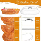 Oval Woven Rattan Bread Basket with Lid – Handcrafted Seagrass Food Basket for Serving, Storage & Display – Ideal for Bread, Fruit & Vegetables – Kitchen & Dining Decor, Tea & Beige