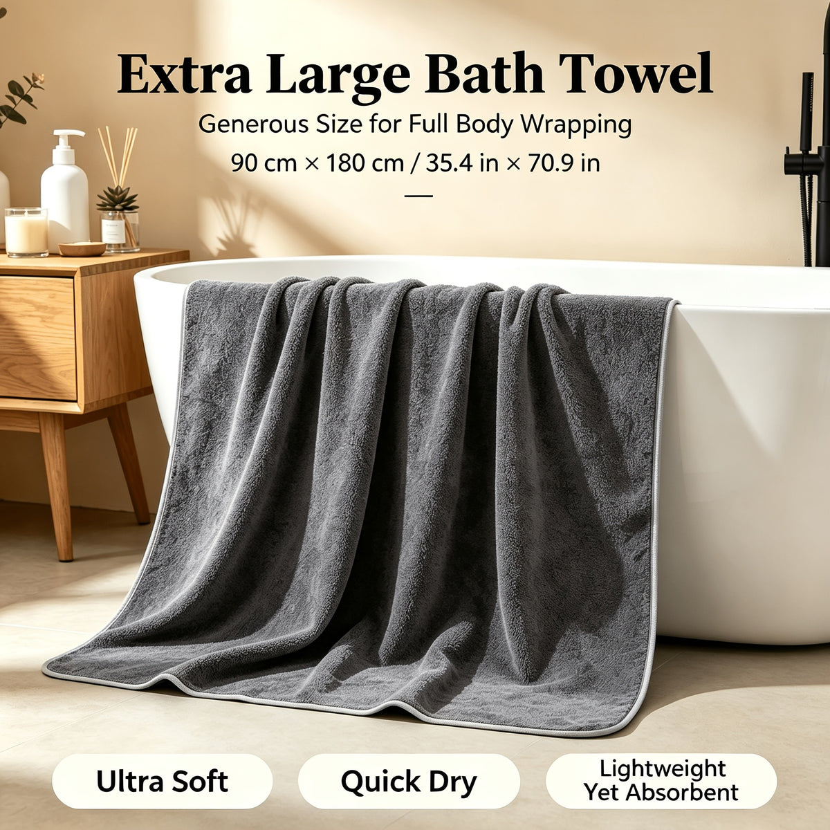 Microfiber Bath Towel Set 4 or 8 Piece – Extra Large 71×35” Ultra-Soft Quick Dry – Includes Bath Towel, Hand Towels, Washcloths & Hair Drying Cap for Bathroom, Hotel & Gym