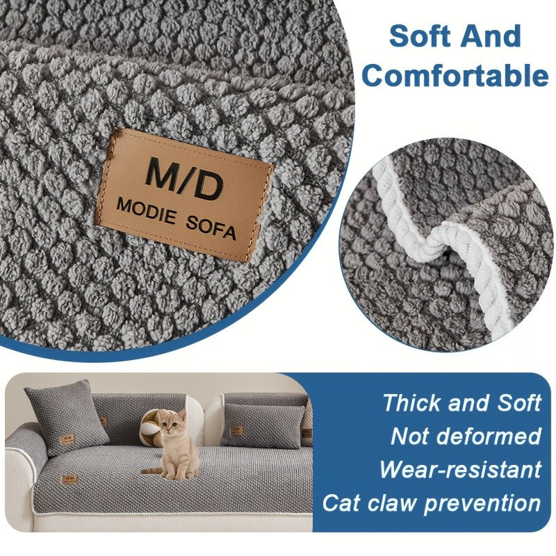 Bohemian Plush Sofa Cover with Cushion Pad Machine Washable Pet Friendly for Cats & Dogs – Fits Single Double Triple Quad Sofas, Warm Cozy Boho Home Decor Couch Protector