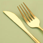 Elegant Golden Stainless Steel Cutlery Set 5-Piece – Knife, Fork, Soup Spoon & Dessert Spoon, Dishwasher Safe, for Home, Restaurant, Wedding & Celebrations