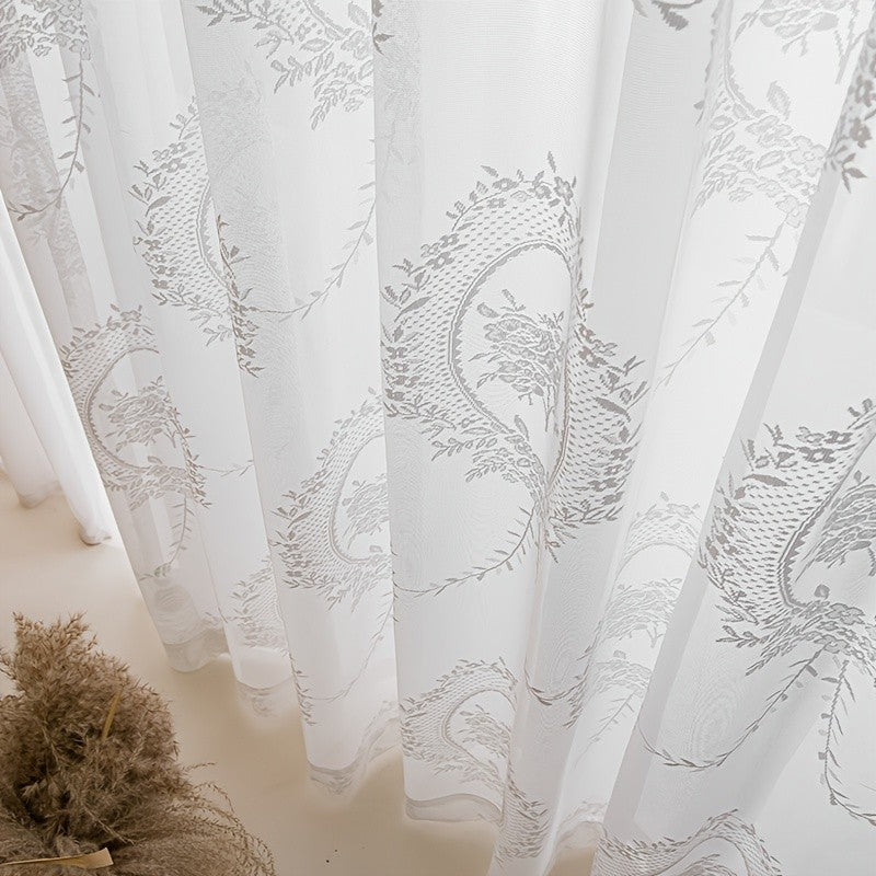 French Lace Curtains 2 Panels - Romantic European Retro Embroidery Floral Semi-Sheer Rod Pocket Drapes, 57" Wide Light Filtering Window Curtains for Living Room Bedroom Balcony, White Green Black
