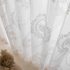 French Lace Curtains 2 Panels - Romantic European Retro Embroidery Floral Semi-Sheer Rod Pocket Drapes, 57" Wide Light Filtering Window Curtains for Living Room Bedroom Balcony, White Green Black